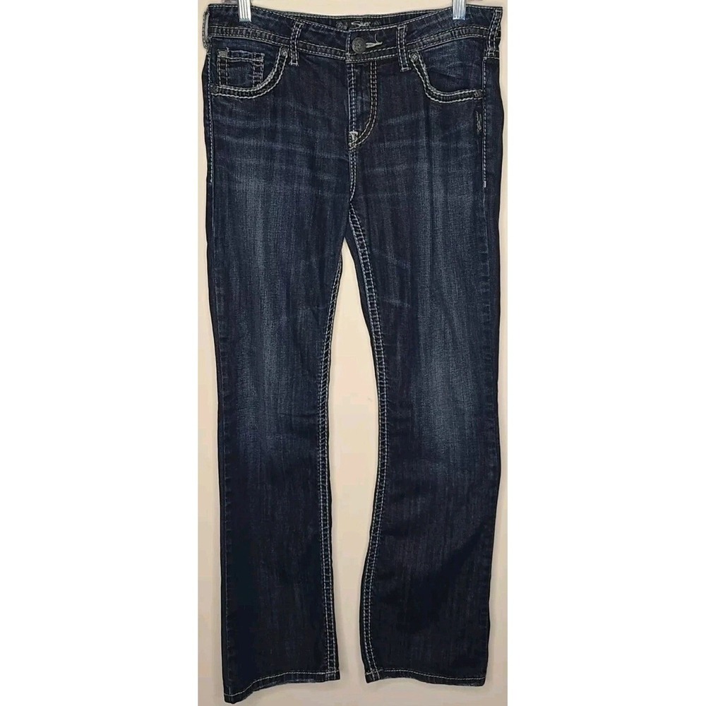 Silver Jeans Co Natsuki Women's Mid Rise Dark‎ Wash Stretch Thick Stitch W30 L31